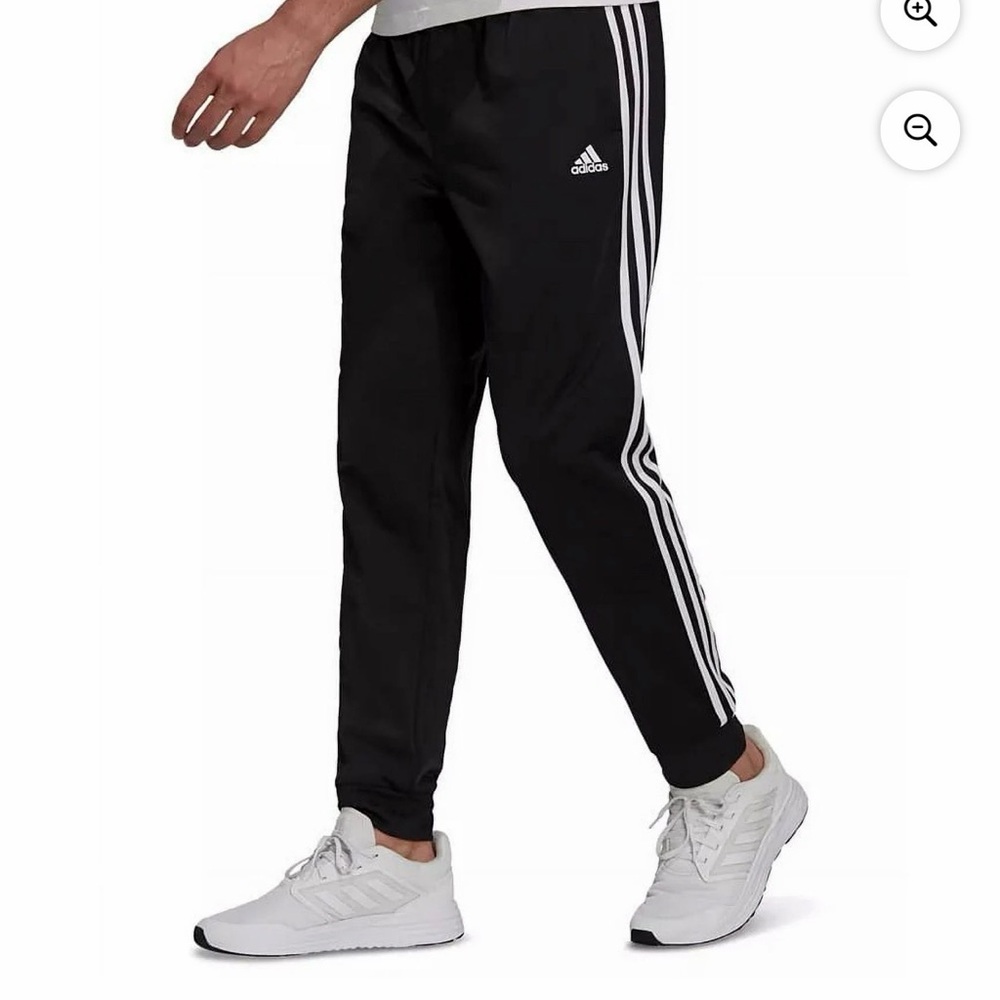 Adidas Men's Black Joggers with White Stripes